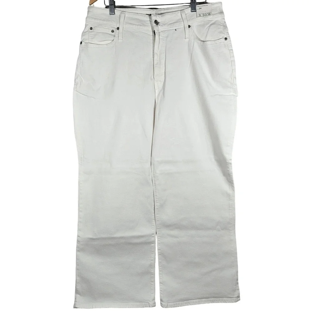 J.Crew Curvy Slim Wide Leg Jeans‎ White Denim High Rise BX828 Size 34 NEW